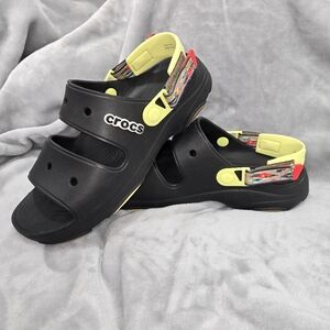 Crocs Classic Allterrain Ikat Sandal Slides Black Yellow Mens Size 11 Adjustable